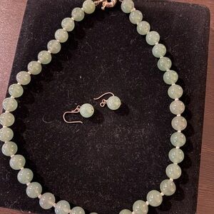 Elegant Green Jade Beaded Necklace and Earring Set